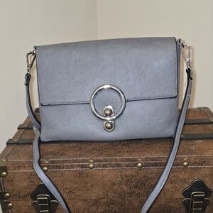Chic Gray Crossbody Bag with Silver Accents